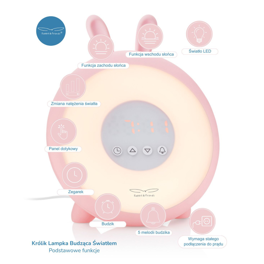 Rabbit & Friends Królik Lampka Budząca Światłem Różowa - obrazek 3