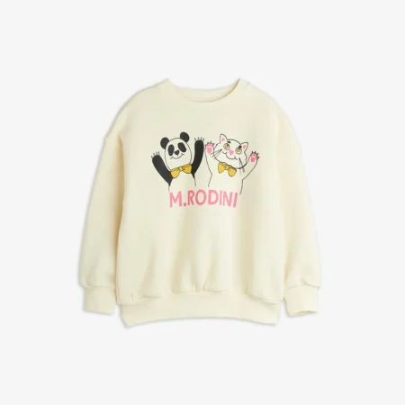 Mini Rodini Bluza Cat and Panda Off White