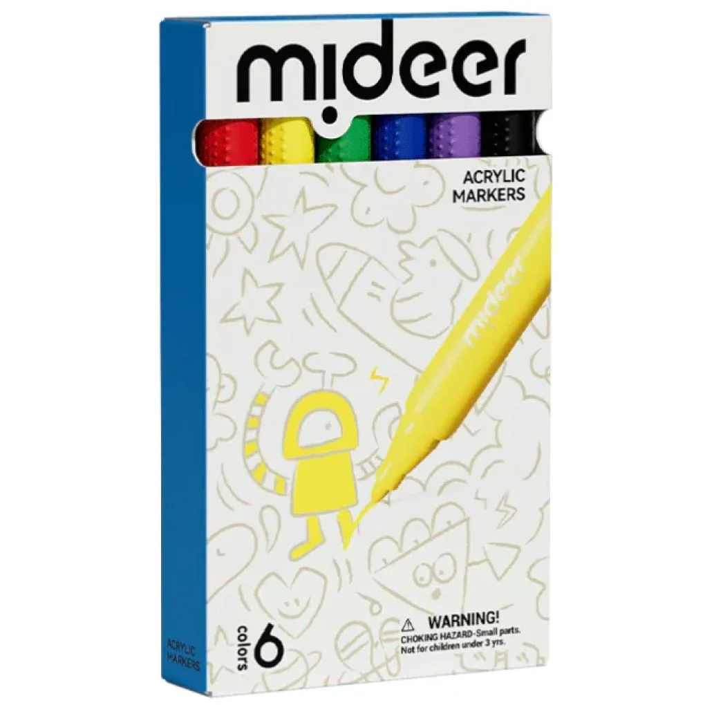 Mideer Markery akrylowe z klasyczną końcówką mideer – 6 kolorów
