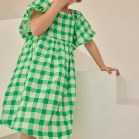 Kid Story Sukienka Letnia Sukienka Lniana Green Grid